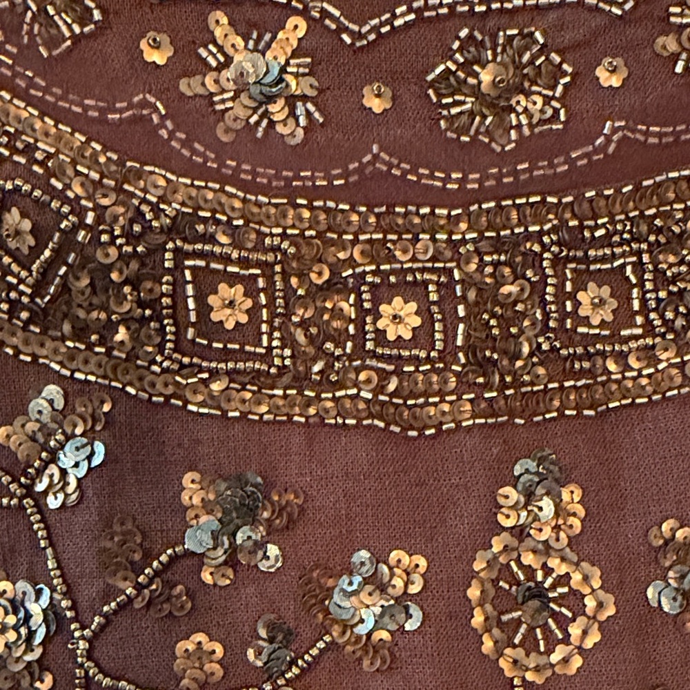 Zara Brown Embroidered Lace-Up Top with Metallic Accents - Picture 3 of 4